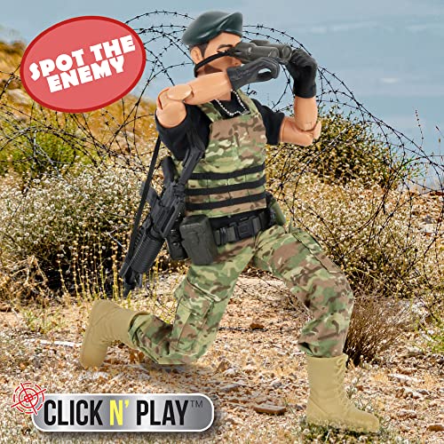 Click N' Play Military Green Beret Elite Swat Unit 12" Action Figure Play Set with Accessories , Brown from Click N' Play