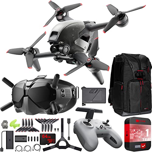 DJI FPV Drone Combo with Remote Controller and Goggles 4K Video Creator On the Go Bundle with Deco Gear Ultimate Drone Photography Backpack Case and CPS 1yr Enhanced Protection Pack from DJI