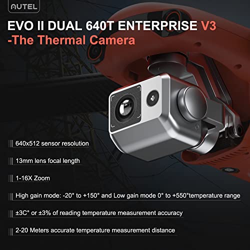 [Version 3] Autel Robotics EVO II Dual 640T Enterprise V3, 640*512@30 fps Thermal Imagingï¼0.8" RYYB CMOS 8K Sensor, 10+ Temperature Measurement Modes, F-ree Thermal Analysis Tool, 15KM HD Video Transmission, 42Mins Flight Time, 360Â° Obstacle Avoidance, EV