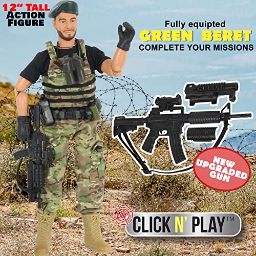 Click N' Play Military Green Beret Elite Swat Unit 12" Action Figure Play Set with Accessories , Brown from Click N' Play