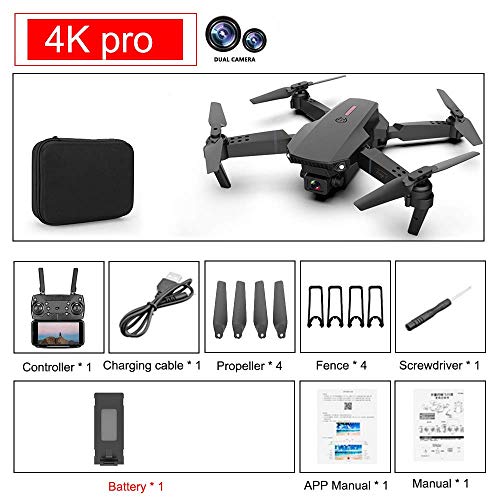 E88 Pro Drone with 4K Camera, WiFi FPV 1080P HD Dual Foldable RC Quadcopter Altitude Hold, Headless Mode, Visual Positioning, Auto Return Mobile App Control, Black, 7.83 x 7.17 x 2.87 inches from Dajunmei Decoration Materials Co