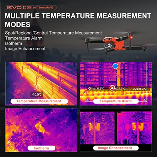 [Version 3] Autel Robotics EVO II Dual 640T Enterprise V3, 640*512@30 fps Thermal Imagingï¼0.8" RYYB CMOS 8K Sensor, 10+ Temperature Measurement Modes, F-ree Thermal Analysis Tool, 15KM HD Video Transmission, 42Mins Flight Time, 360Â° Obstacle Avoidance, EV