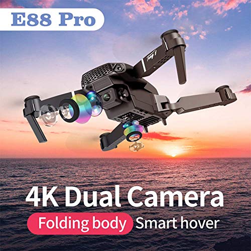 E88 Pro Drone with 4K Camera, WiFi FPV 1080P HD Dual Foldable RC Quadcopter Altitude Hold, Headless Mode, Visual Positioning, Auto Return Mobile App Control, Black, 7.83 x 7.17 x 2.87 inches from Dajunmei Decoration Materials Co