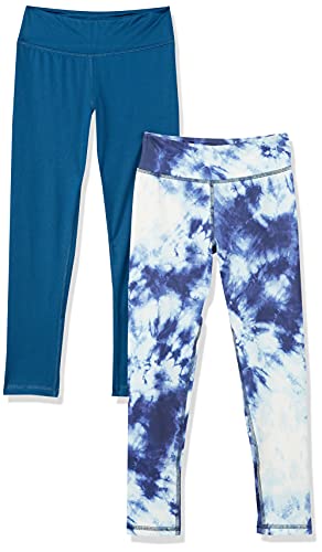 Amazon Essentials Girls' Full-Length Active Leggings, Pack of 2, Navy, Tie Dye, Small from Amazon Essentials