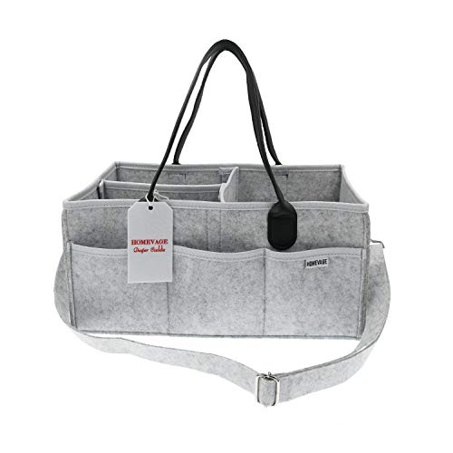 HOMEVAGE Diaper Caddy Caddies Organizer, Baby Cloth Diapering, Tote Bag, Nursery Storage Bin for Changing Table, Portable Car Travel Organizer (Light Grey) from HOMEVAGE