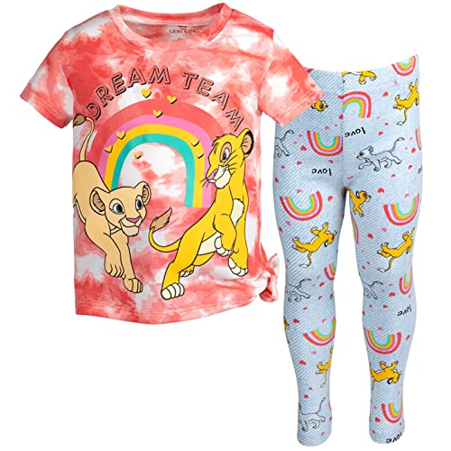 Disney Lion King Simba Toddler Girls Graphic T-Shirt and Leggings Outfit Set Tie Dye Pink / Blue 5T by 