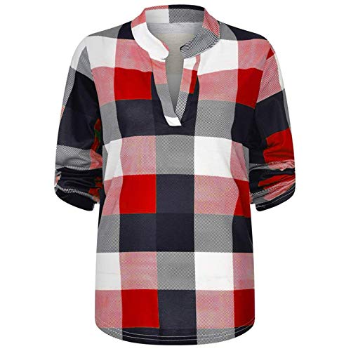 YAnGSale Top Casual Plaid Blouse Women Cotton Sweatshirt Long Sleeve Shirt Women's Slim Jacket Fall Sweaters Pullover (Red, L) from YAnGSale