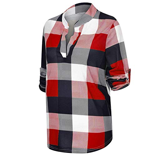 YAnGSale Top Casual Plaid Blouse Women Cotton Sweatshirt Long Sleeve Shirt Women's Slim Jacket Fall Sweaters Pullover (Red, L) from YAnGSale