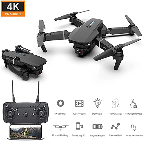 meekiee 2021 Latest Waterproof Professional RC Drone with 4K Camera Rotation,Drone Dual for Kids and Adults, E88 Pro Rotation HD Wide Angle FPV Live Video (A-E88Pro), black from meekiee