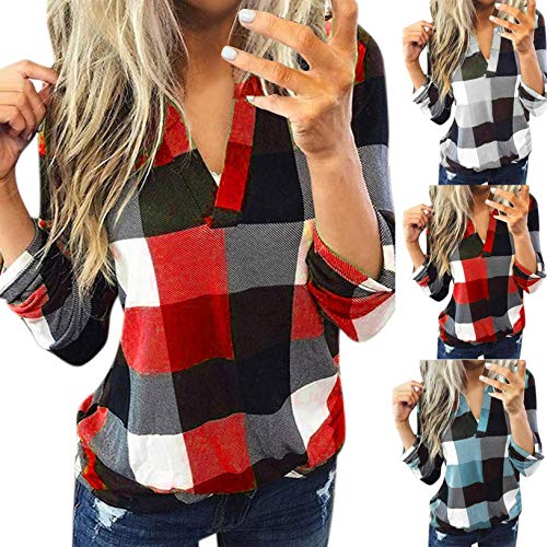 YAnGSale Top Casual Plaid Blouse Women Cotton Sweatshirt Long Sleeve Shirt Women's Slim Jacket Fall Sweaters Pullover (Red, L) from YAnGSale