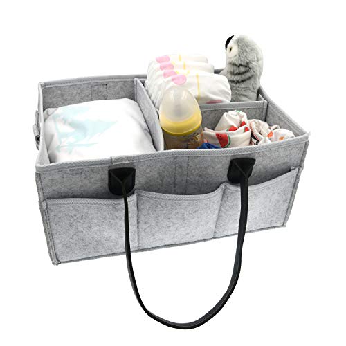 HOMEVAGE Diaper Caddy Caddies Organizer, Baby Cloth Diapering, Tote Bag, Nursery Storage Bin for Changing Table, Portable Car Travel Organizer (Light Grey) from HOMEVAGE