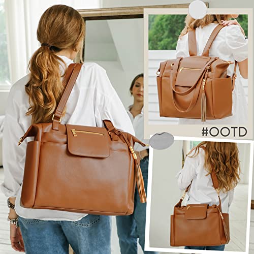 Omanmoli Diaper Bag Tote Leather Diaper Bag Backpack Large Tote Diaper Bag for Baby Girls & Boys 14 Diaper Bag Organizing Pouches,Changing Pad,Crossbody Straps,4 Insulated Pockets,Brown from guangzhoufangxuandianzishangwuyouxiangongsi