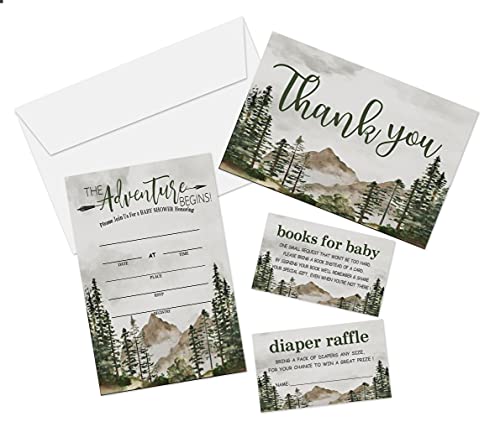 Baby Shower Invitation Set, Fill In Invites Cards, Books For Baby, Diaper Raffle, Thank You, The Adveture Begins , Each Design 25 Cards & Envelopes (Total 100 Cards) â (bb003-taozhuang) by Yuansail