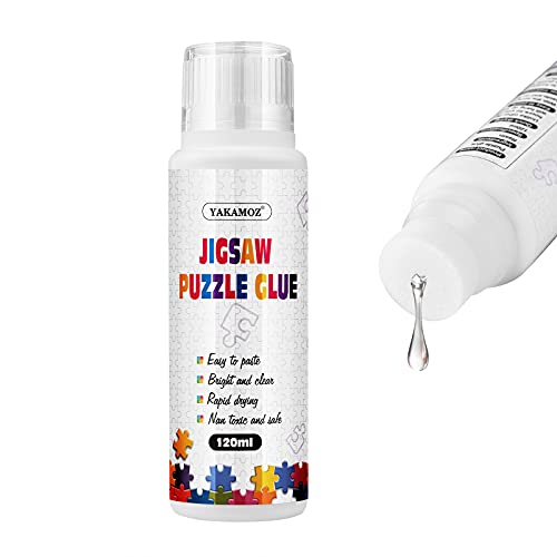 YAKAMOZ Updated Jigsaw Puzzle Glue with New Sponge Head Suitable for 1000/1500/3000 Pieces of Puzzle for Paper and Wood 120ml Bottle Water-Soluble Special Craft Puzzle Glue Sheets for Adults by YAKAMOZ