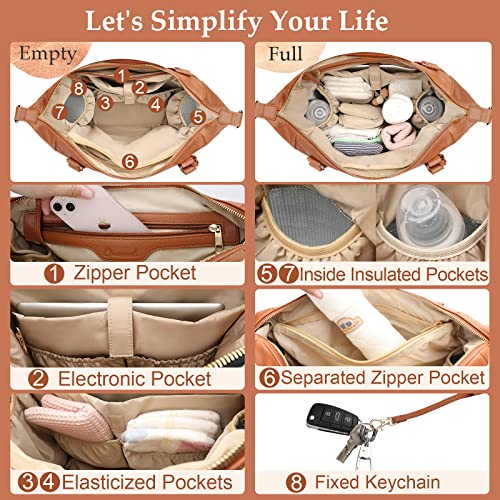Omanmoli Diaper Bag Tote Leather Diaper Bag Backpack Large Tote Diaper Bag for Baby Girls & Boys 14 Diaper Bag Organizing Pouches,Changing Pad,Crossbody Straps,4 Insulated Pockets,Brown from guangzhoufangxuandianzishangwuyouxiangongsi