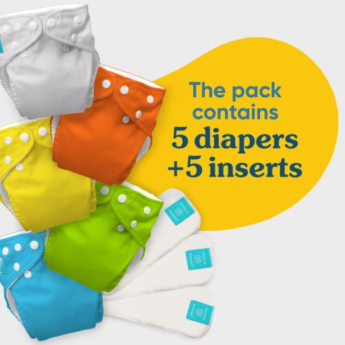 Charlie Banana Baby Washable and Reusable Cloth Diapers, 5 Soft Pocket Diapers and 5 Absorbent Inserts, One-Size, Tango Mango from Charlie Banana
