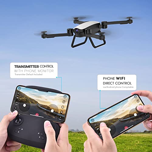 SIMREX X900 Drone Optical Flow Positioning RC Quadcopter with 1080P HD Camera, Altitude Hold Headless Mode, Foldable FPV Drones WiFi Live Video 3D Flips 6axis RTF Easy Fly Steady for Learning Matte White by SIMREX