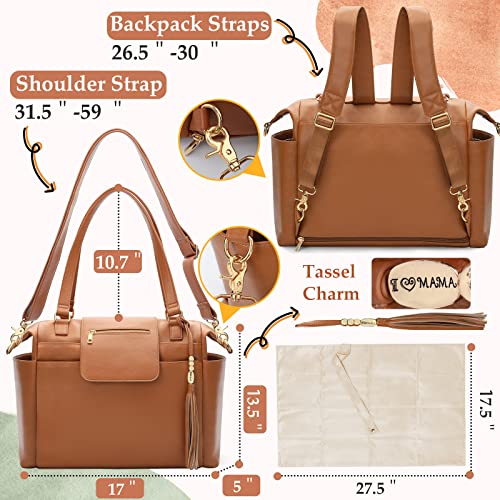 Omanmoli Diaper Bag Tote Leather Diaper Bag Backpack Large Tote Diaper Bag for Baby Girls & Boys 14 Diaper Bag Organizing Pouches,Changing Pad,Crossbody Straps,4 Insulated Pockets,Brown from guangzhoufangxuandianzishangwuyouxiangongsi