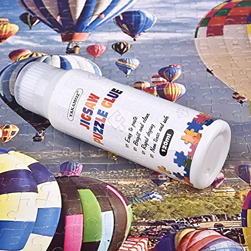 YAKAMOZ Updated Jigsaw Puzzle Glue with New Sponge Head Suitable for 1000/1500/3000 Pieces of Puzzle for Paper and Wood 120ml Bottle Water-Soluble Special Craft Puzzle Glue Sheets for Adults by YAKAMOZ