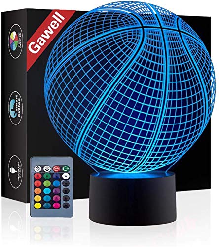 Basketball 3D Illusion Birthday Gift Lamp , Gawell 16 Colors Changing Touch Switch Xmas Decoration Night Light Remote Control Acrylic Flat & ABS Base & USB Cable Toy for Basketball Sport Fans by Gwell Ltd.