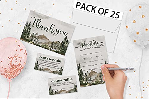 Baby Shower Invitation Set, Fill In Invites Cards, Books For Baby, Diaper Raffle, Thank You, The Adveture Begins , Each Design 25 Cards & Envelopes (Total 100 Cards) â (bb003-taozhuang) by Yuansail
