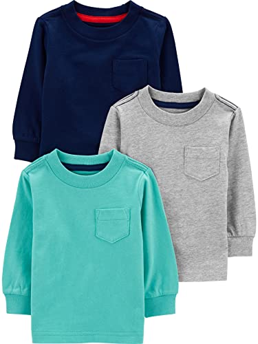 Simple Joys by Carter's Boys' Toddler 3-Pack Solid Pocket Long-Sleeve Tee Shirts, Gray/Blue/Navy, 4T from Carter's Simple Joys - Private Label