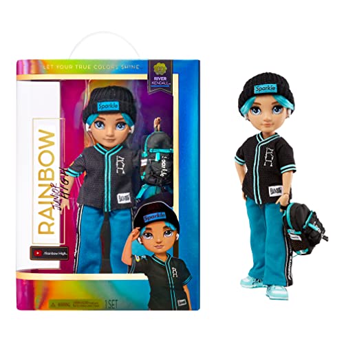 Rainbow High Jr High Series 2 River Kendall- 9" Teal Posable Fashion Doll with Designer Accessories and Open/Close Backpack. Great Toy Gift for Kids Ages 6-12 Years Old & Collectors by MGA Entertainment