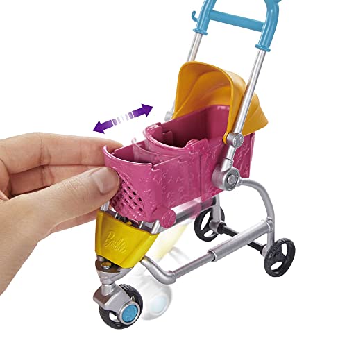 âBarbie Stroll ân Play Pups Playset with Blonde Barbie Doll (11.5-inch), 2 Puppies, Pet Stroller and Accessories, Gift for 3 to 7 Year Olds by Mattel