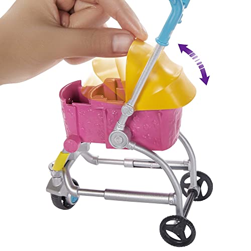 âBarbie Stroll ân Play Pups Playset with Blonde Barbie Doll (11.5-inch), 2 Puppies, Pet Stroller and Accessories, Gift for 3 to 7 Year Olds by Mattel