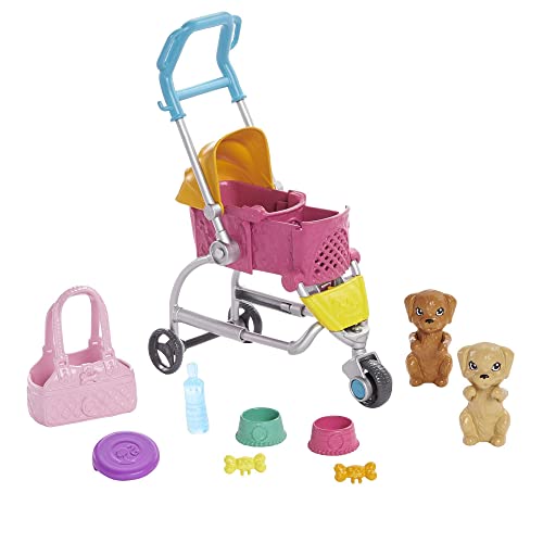 âBarbie Stroll ân Play Pups Playset with Blonde Barbie Doll (11.5-inch), 2 Puppies, Pet Stroller and Accessories, Gift for 3 to 7 Year Olds by Mattel