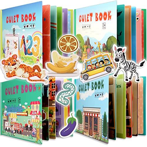 AMINY Toddler Toys Montessori Quiet Book Busy Board, Toddler Travel Toys, Sensory Toddler Activities, Montessori Educational Toys for 2 3 4 Year Old Boys Girls Gift - 4 Themes by Aminy