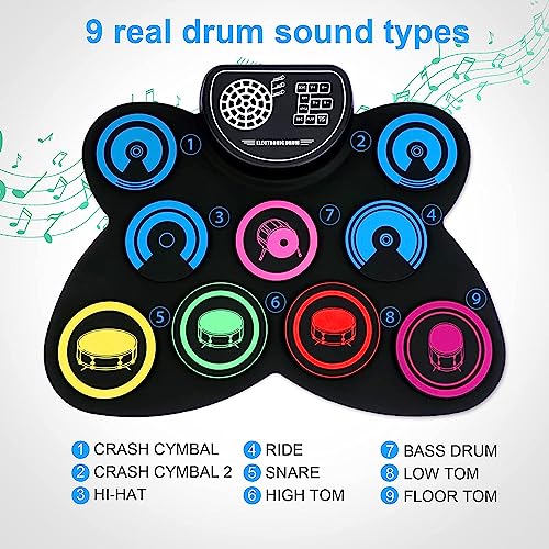 Electronic Drum Set, EKEMOND 9 Drum Practice Pad with Headphone Jack, Roll-up Drum Pad Machine Built-in Speaker Drum Pedals Drum Sticks 10 Hours Playtime, Ideal Christmas Holiday Gift for Kids by JiuJiang YuanXun DianZiShangWu YouXianGongSi