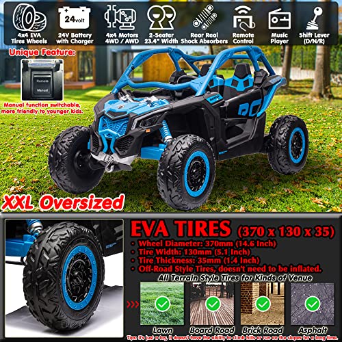 24V Ride On Toys Licensed CAN-AM Kids UTV 2 Seater Ride On Car with Remote Control 4x200W 4WD Electric Vehicle, EVA Tires Wheels, Manual/Remote Switch, Bluetooth, Blue by sopbost
