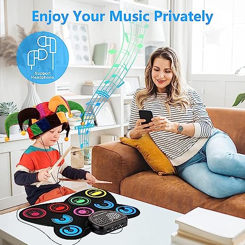 Electronic Drum Set, EKEMOND 9 Drum Practice Pad with Headphone Jack, Roll-up Drum Pad Machine Built-in Speaker Drum Pedals Drum Sticks 10 Hours Playtime, Ideal Christmas Holiday Gift for Kids by JiuJiang YuanXun DianZiShangWu YouXianGongSi