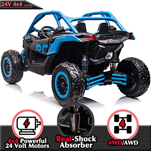 24V Ride On Toys Licensed CAN-AM Kids UTV 2 Seater Ride On Car with Remote Control 4x200W 4WD Electric Vehicle, EVA Tires Wheels, Manual/Remote Switch, Bluetooth, Blue by sopbost