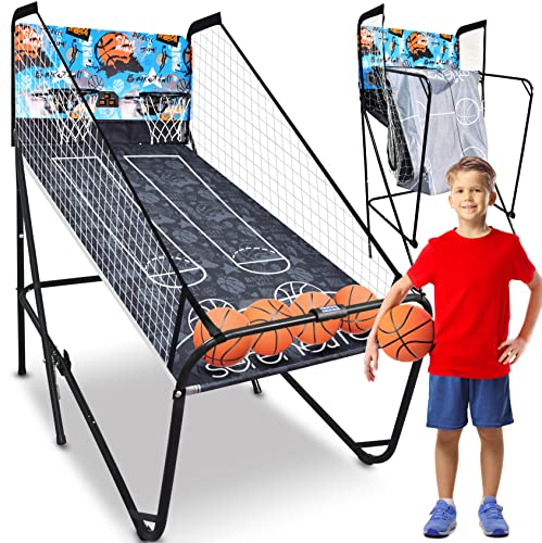 SereneLife Dual Hoop Basketball Shootout Indoor Home Arcade Room Game with Electronic LED Digital Double Basket Ball Shot Scoreboard & Play Timer Fold-up Court Shooting Sports for Kids&Adults Player from SereneLife
