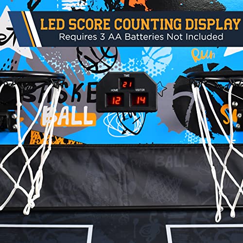 SereneLife Dual Hoop Basketball Shootout Indoor Home Arcade Room Game with Electronic LED Digital Double Basket Ball Shot Scoreboard & Play Timer Fold-up Court Shooting Sports for Kids&Adults Player from SereneLife