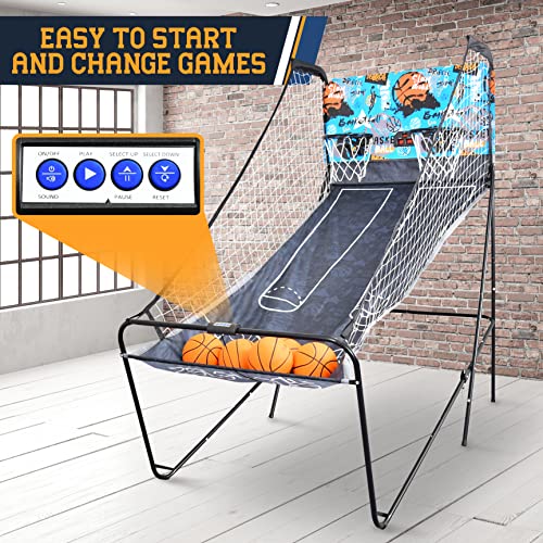 SereneLife Dual Hoop Basketball Shootout Indoor Home Arcade Room Game with Electronic LED Digital Double Basket Ball Shot Scoreboard & Play Timer Fold-up Court Shooting Sports for Kids&Adults Player from SereneLife