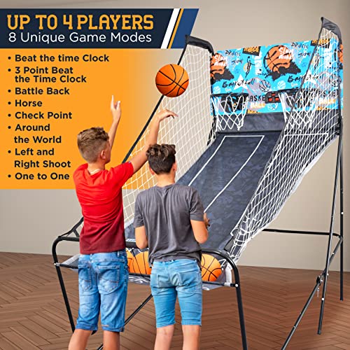 SereneLife Dual Hoop Basketball Shootout Indoor Home Arcade Room Game with Electronic LED Digital Double Basket Ball Shot Scoreboard & Play Timer Fold-up Court Shooting Sports for Kids&Adults Player from SereneLife