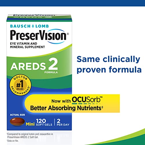 PreserVision AREDS 2 Eye Vitamin & Mineral Supplement, Contains Lutein, Vitamin C, Zeaxanthin, Zinc & Vitamin E, 120 Softgels (Packaging May Vary) from Bausch & Lomb