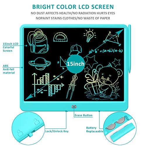 FLUESTON LCD Writing Tablet 15 Inches Colorful Screen Drawing Pad, Doodle and Scribbler Boards for Kids, Electronic Educational Learning Toys for 3-12 Year Old Boys from FLUESTON