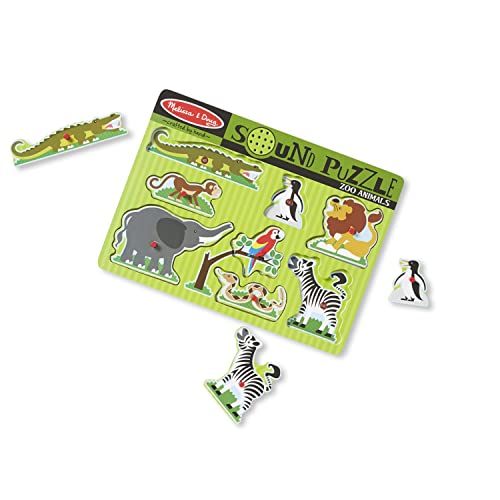 Melissa & Doug Zoo Animals Sound Puzzle - Wooden Peg Puzzle With Sound Effects (8 pcs) by Melissa & Doug
