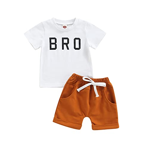 Newborn Baby Boy Clothes Summer Short Sleeve T-shirt Tops Solid Color Shorts 3 6 9 12 18 Months Boy Casual Outfits (Bro White, 18-24 Months) from Mandizy