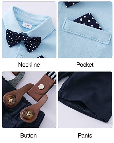 Infant Baby Boy Clothes Gentleman Outfits Suits Summer Short Sleeve Bowtie Bodysuit Shirts + Suspender Shorts(Blue,6-9Mï¼ by 