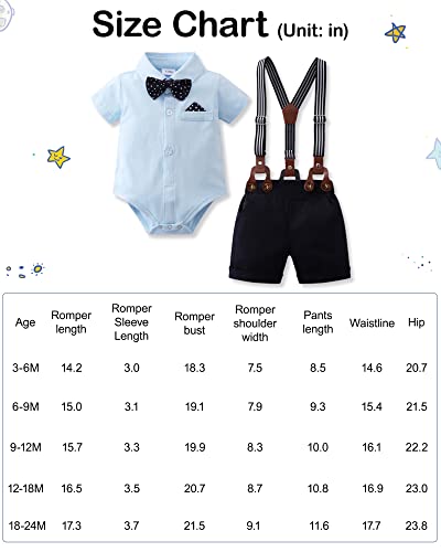 Infant Baby Boy Clothes Gentleman Outfits Suits Summer Short Sleeve Bowtie Bodysuit Shirts + Suspender Shorts(Blue,6-9Mï¼ by 