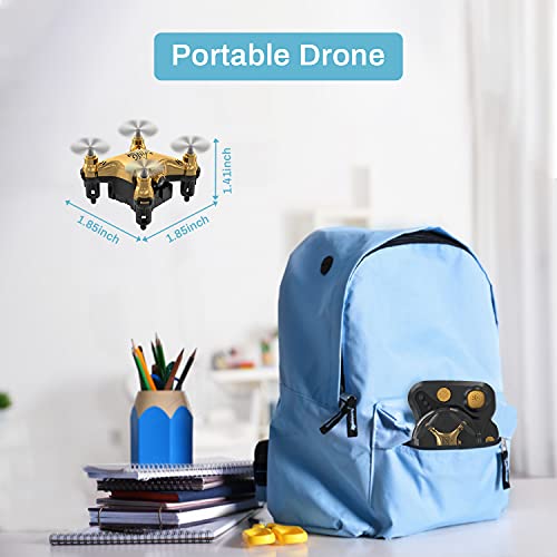 Holyton HT02 Golden Mini Drone for Adult Beginners and Kids, Portable RC Quadcopter with Auto Hovering, 3D Flip, 3 Speed Modes, Headless Mode and 3 Batteries, Emergency Stop, Gift for Boys Girls by Holyton