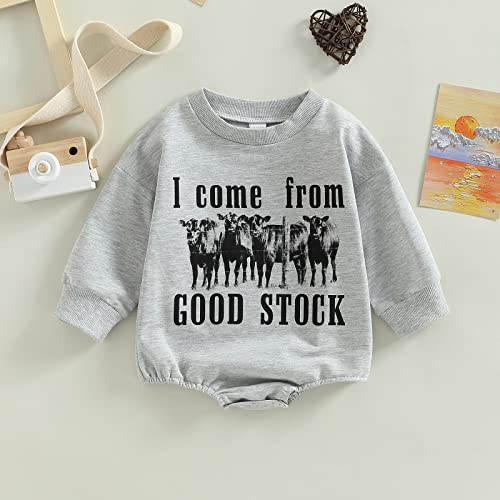 Lamuusaa Western Baby Girl Boy Clothes Long Sleeve Romper Sweatshirt Cow Print Bodysuit Oversized Sweater Fall Outfit 0-24M (Grey, 3-6 Months) from Lamuusaa