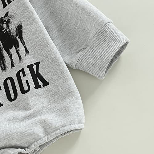Lamuusaa Western Baby Girl Boy Clothes Long Sleeve Romper Sweatshirt Cow Print Bodysuit Oversized Sweater Fall Outfit 0-24M (Grey, 3-6 Months) from Lamuusaa