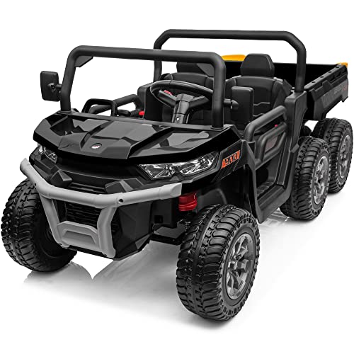 sopbost 24V 4x75W 4WD Kids Ride On Truck with Electric Auto Dump Bed 2 Seater Ride On Car with Remote Control 6 Wheels Side by Side Vehicle with EVA Rubber Tires, Black from sopbost