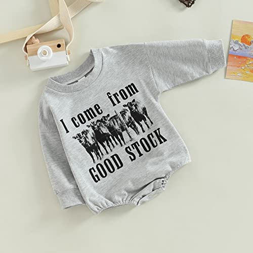 Lamuusaa Western Baby Girl Boy Clothes Long Sleeve Romper Sweatshirt Cow Print Bodysuit Oversized Sweater Fall Outfit 0-24M (Grey, 3-6 Months) from Lamuusaa